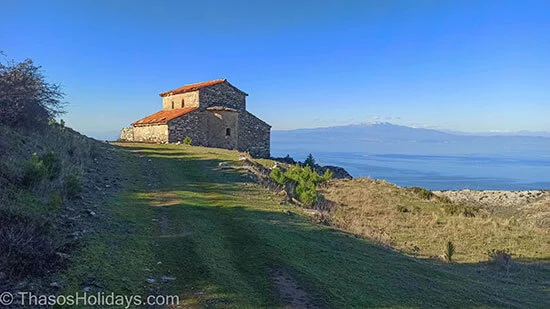 Chapel above Sotiros with the Aegean on the background